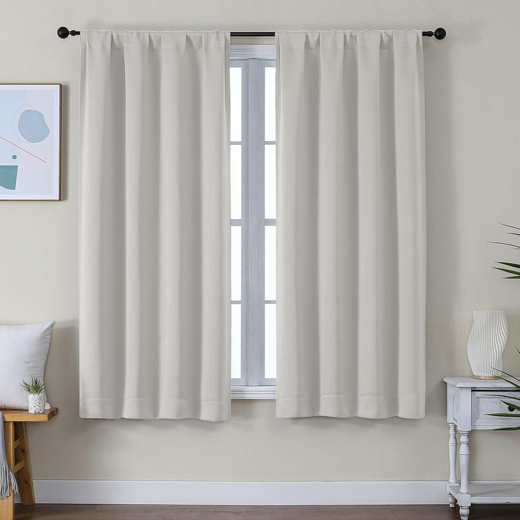 Simplebrand Ava Natural Blackout Curtains for Bedroom 63 Inch Length 2 Panels Set, Solid Thermal Insulated Energy Saving Rod Pocket Window…