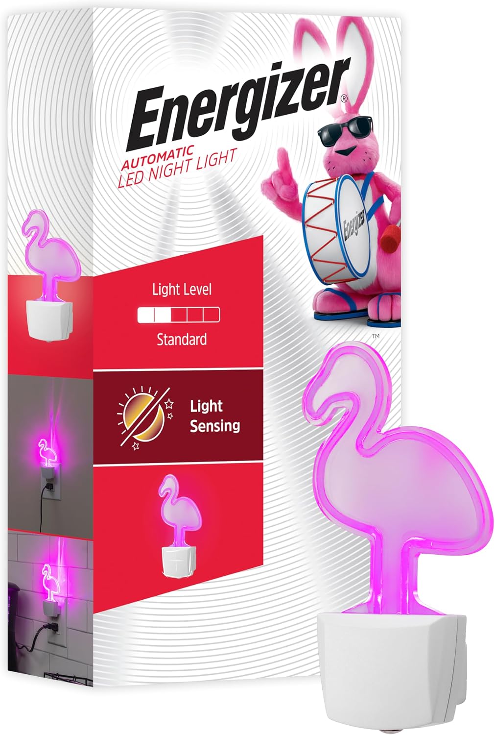 Energizer Flamingo Night Light, Neon, Auto On/Off, Pink