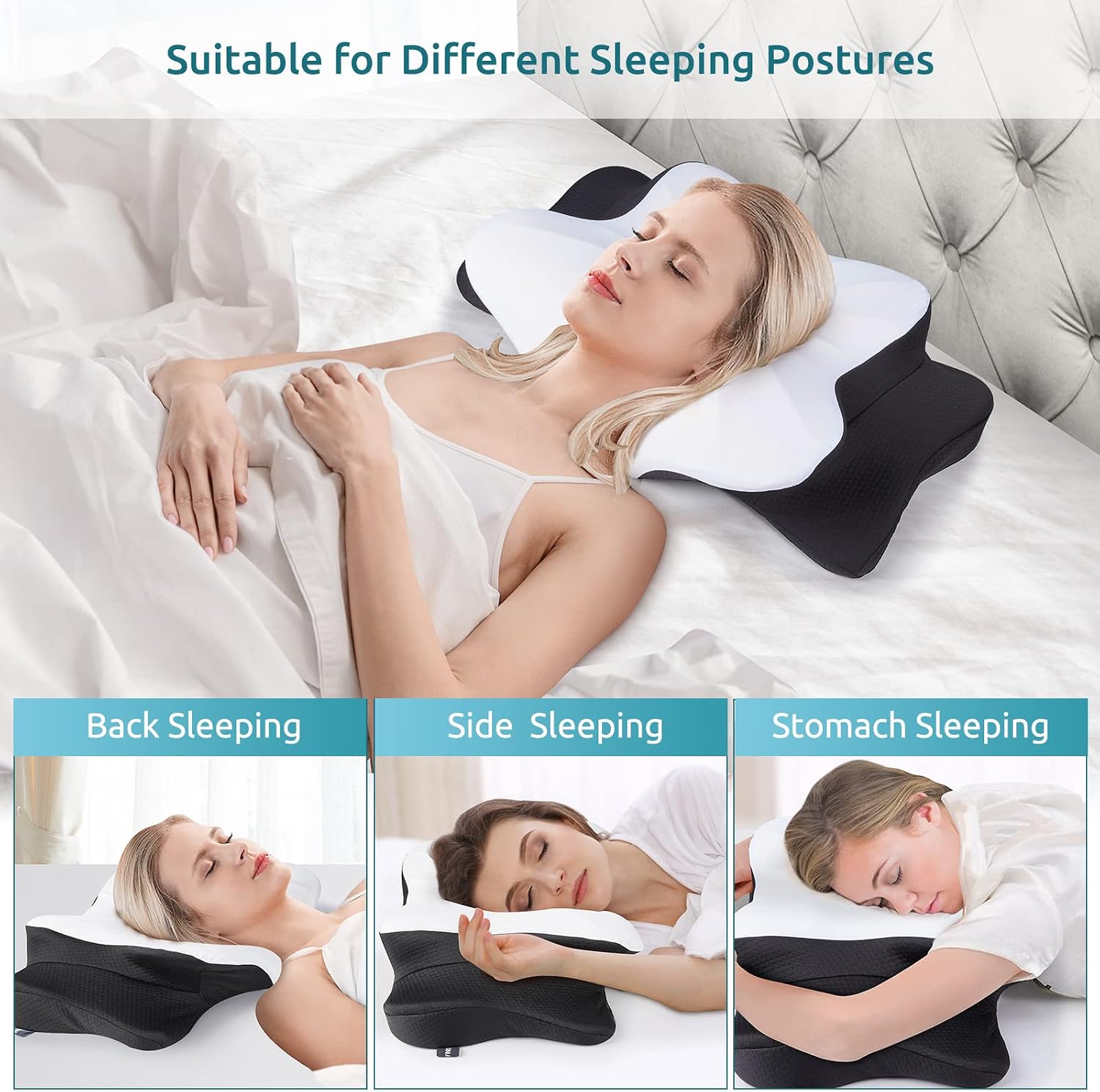 Donama Cervical Pillow for Neck, Contour Memory Foam Pillow, Ergonomic Orthopedic Neck Support Pillows for Side, Back and Stomach Sleepers wi…