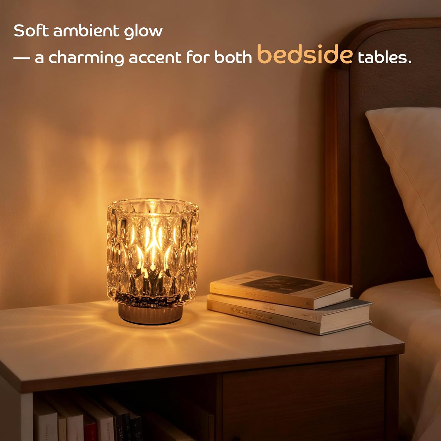 LUSHARBOR Battery Operated Table Lamp Set of 2, Small Gold Glass Decorative Lamps with Timer, Cordless Mini Ambient Lights for Bedroom…