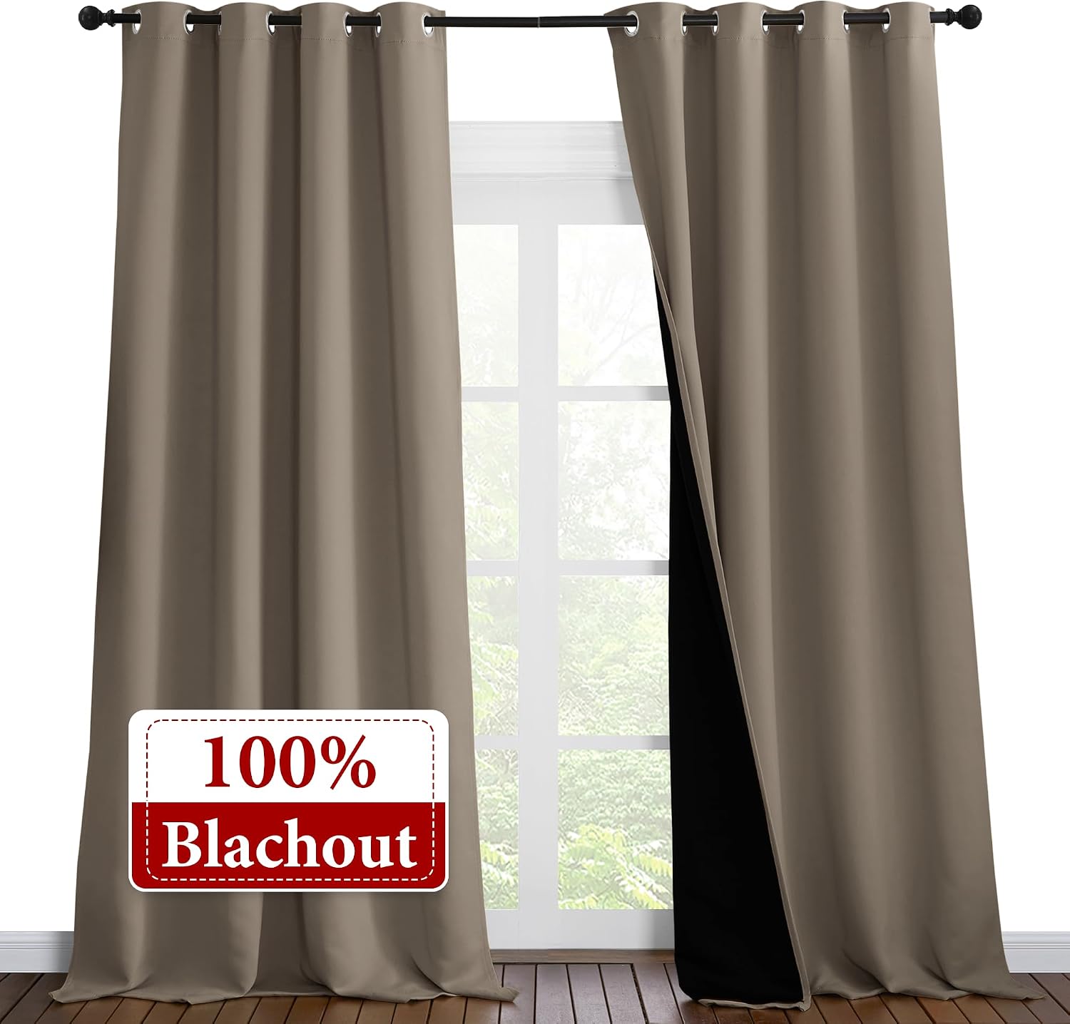 Nicetown 100% Blackout Blinds, Laundry Room Decor Window Treatment Curtains for Large Patio Sliding Door, Thermal Insulated Taupe Curtains…