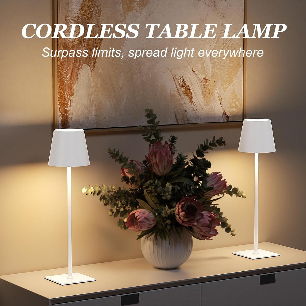 Kakanuo White Gold Cordless Rechargeable Table Lamp 5000mAh Battery Operated Lamps, 3 Colors Stepless Dimming Touch Lamp for Living Room…