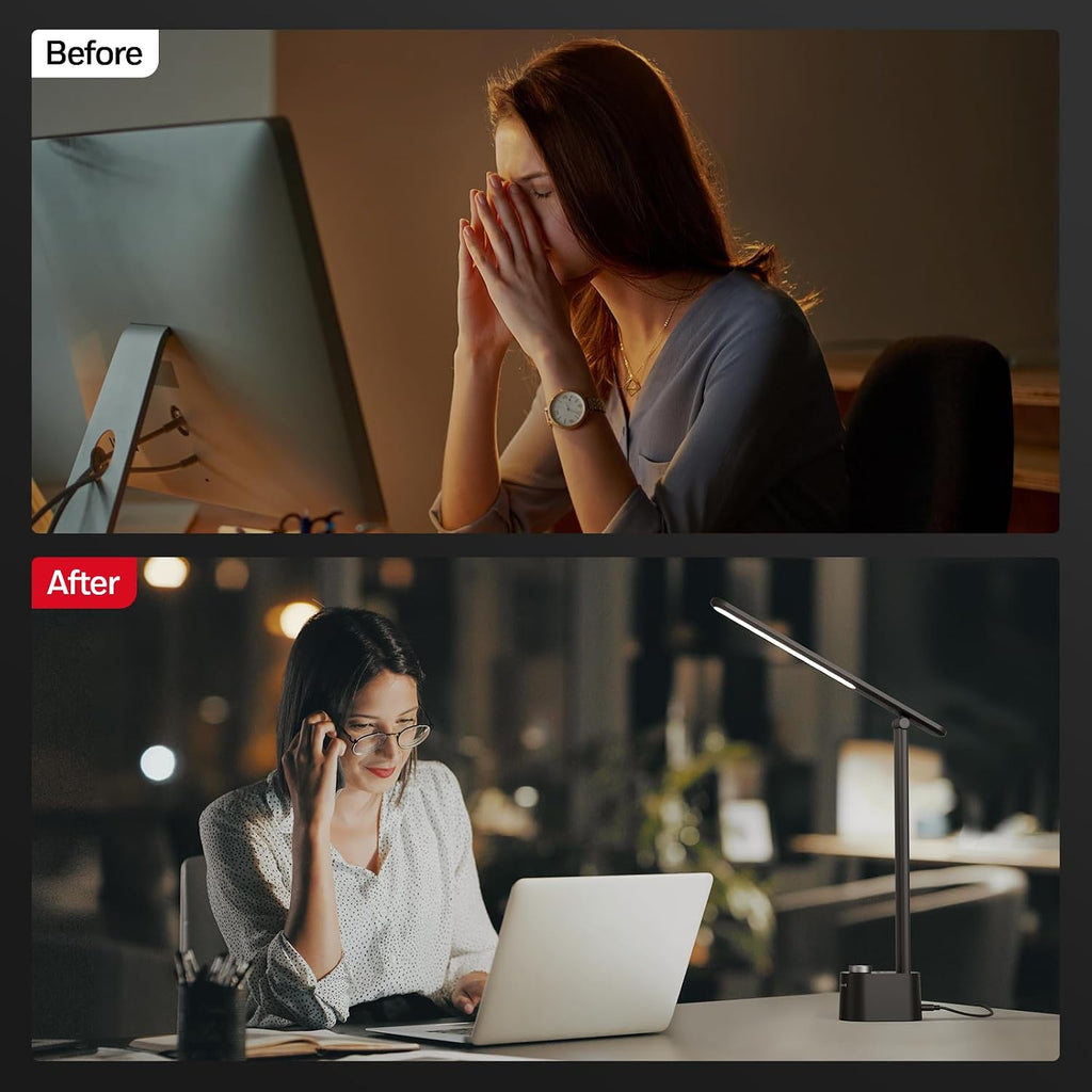 HoneywellAirComfort Honeywell LED Desk Lamp - Sunturalux Desk Lamps for Home Office with USB A+C Charging Ports, Stepless Dimmable Eye-Cari…