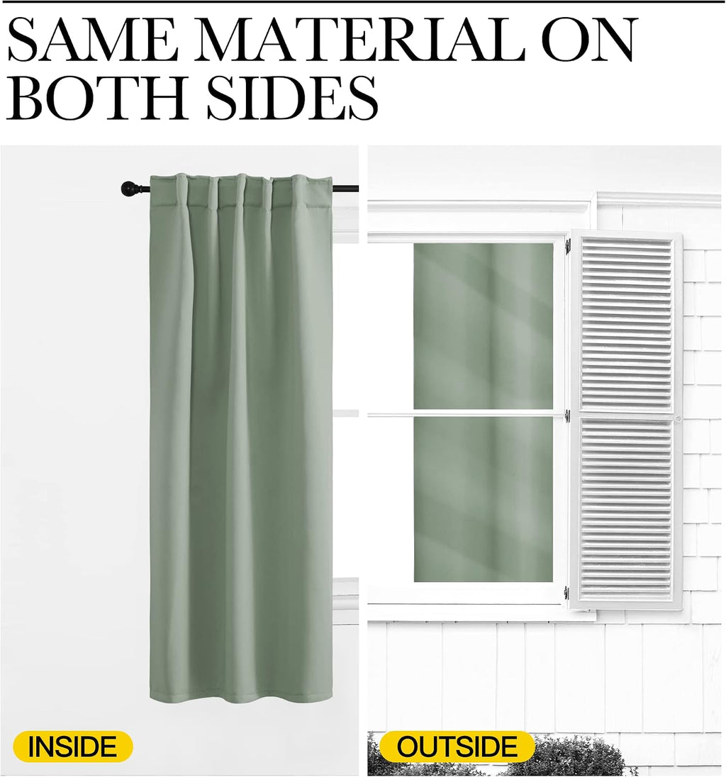 Nicetown Insulated Room Darkening Curtain Panels - (Greyish Green Color) W52 x L54, 2 Pieces, Room Darkening Window Treatment Drape Panel 2…