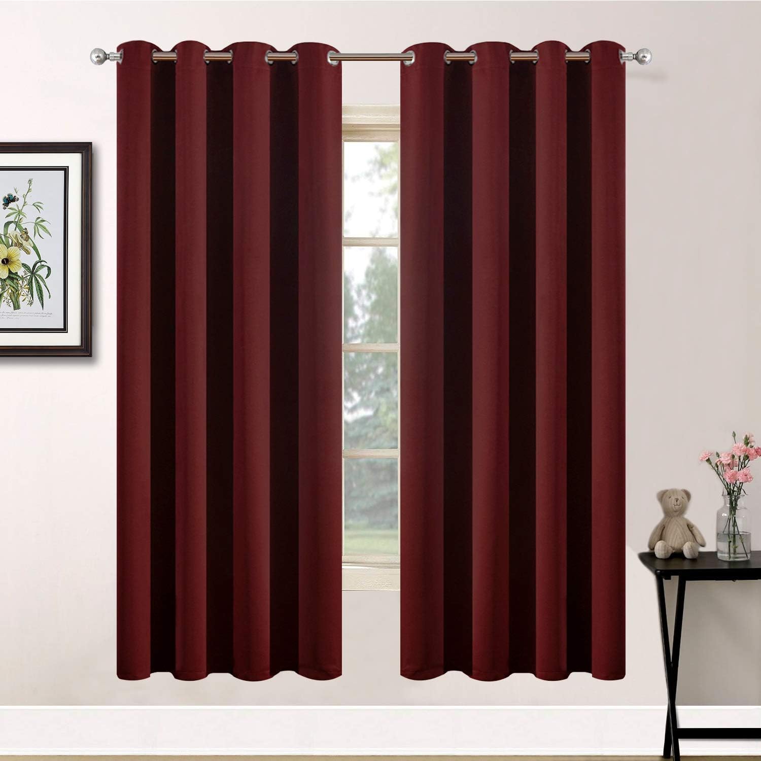 Yakamok Room Darkening Curtains 63 Inches Long Blackout Curtains Thermal Insulated Drapes with Grommets Top Window Treament Curtain for…
