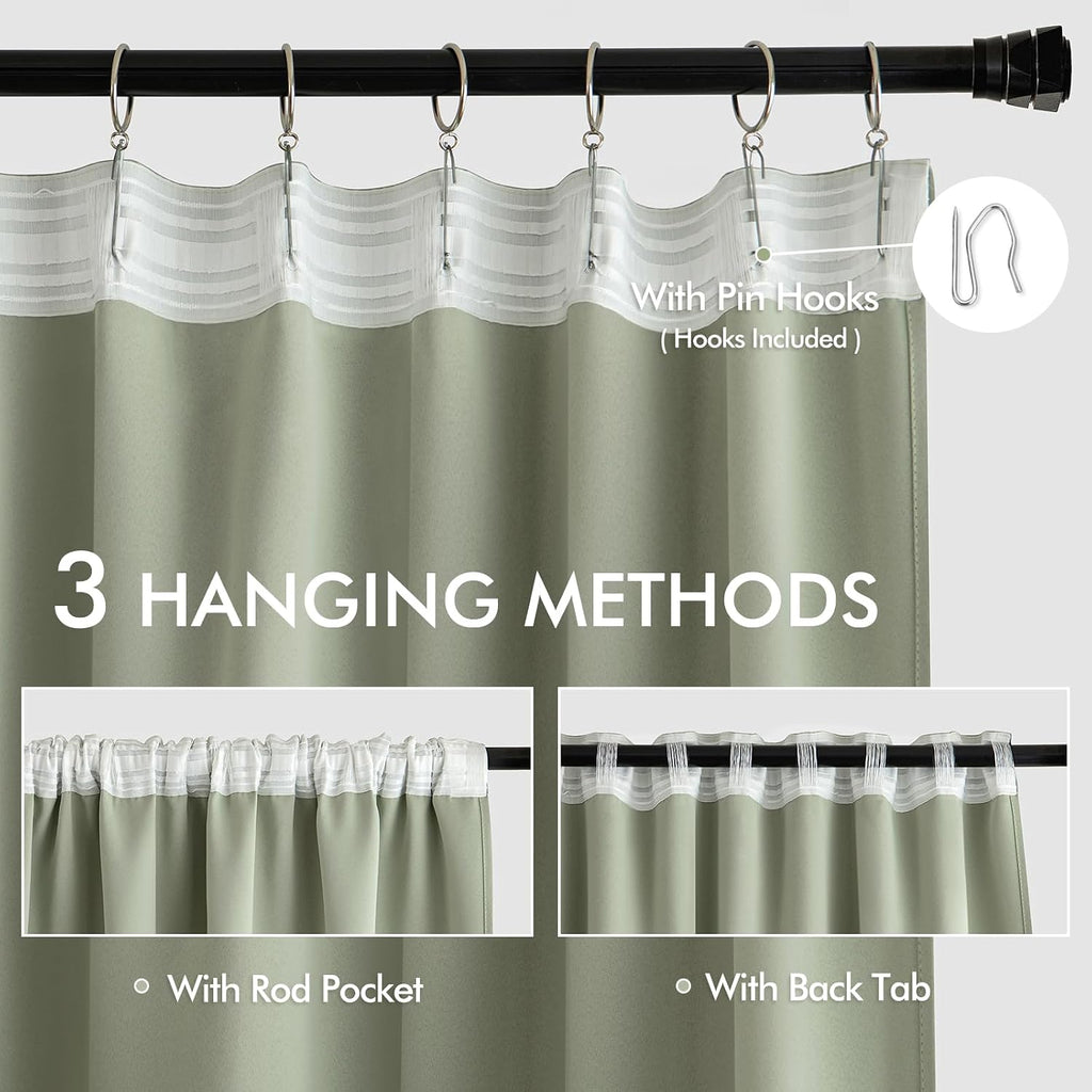 Miulee Sage Green Back Tab Blackout Curtains 63 Inch Length 2 Panels Set for Living Room Bedroom Privacy, Rod Pocket/Pinch Pleat Thermal In…