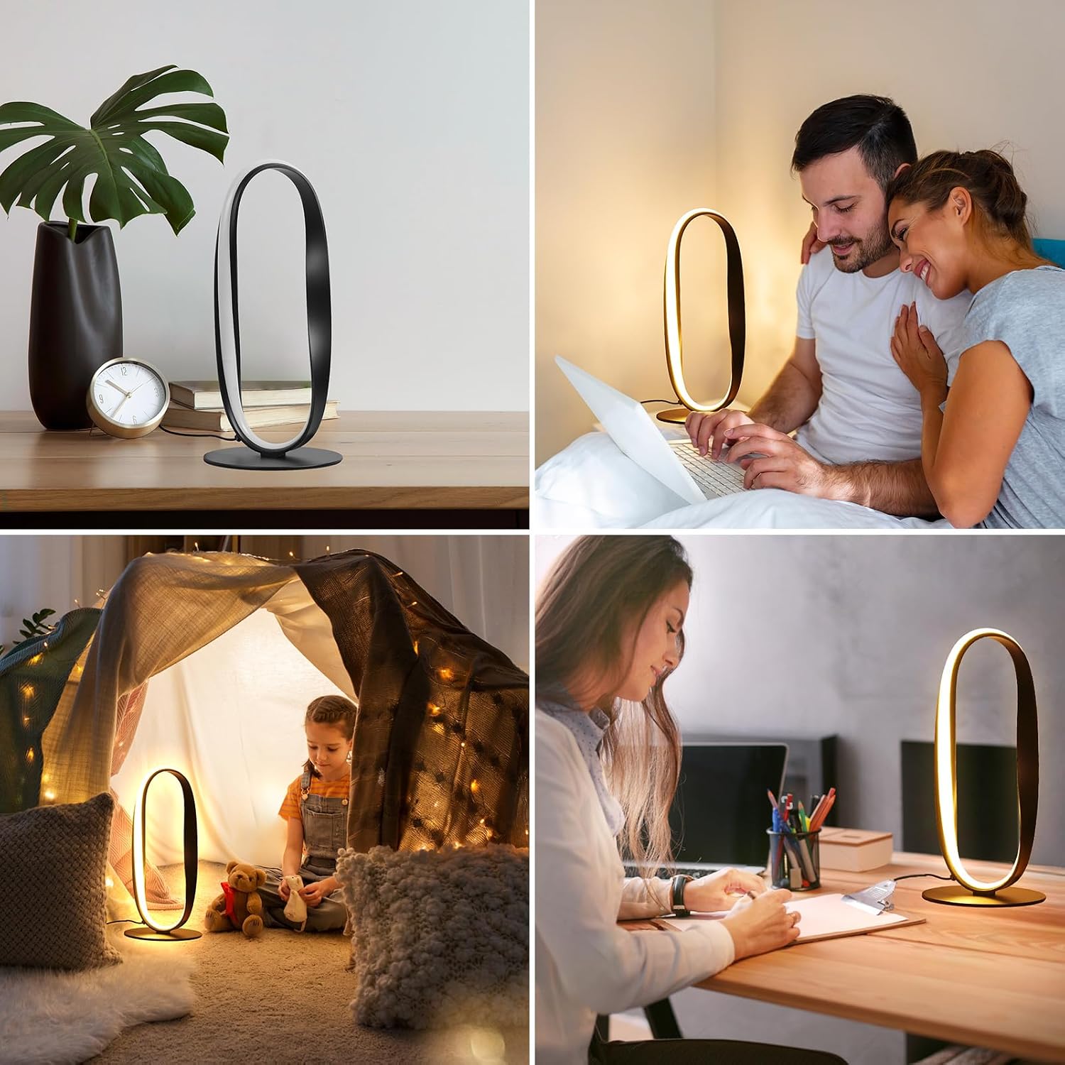 NUÜRLightning NUÜR Circle LED Table Lamp, 3 Color Temperatures Bedside Lamp for Living Room, Stepless Dimmable Bedside Table Lamp