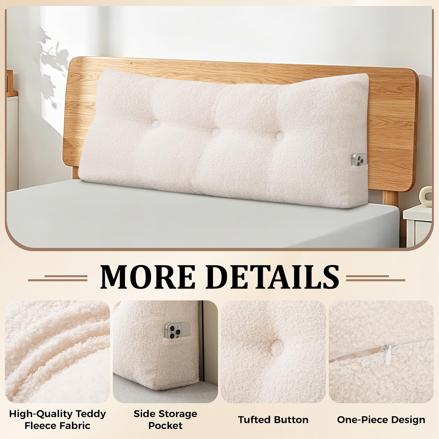 Reading Bed Rest Pillow with Side Pocket for Daybed Resting Reading Large Bolster Cushion Headboard Backrest Wedge Pillow Twin for…