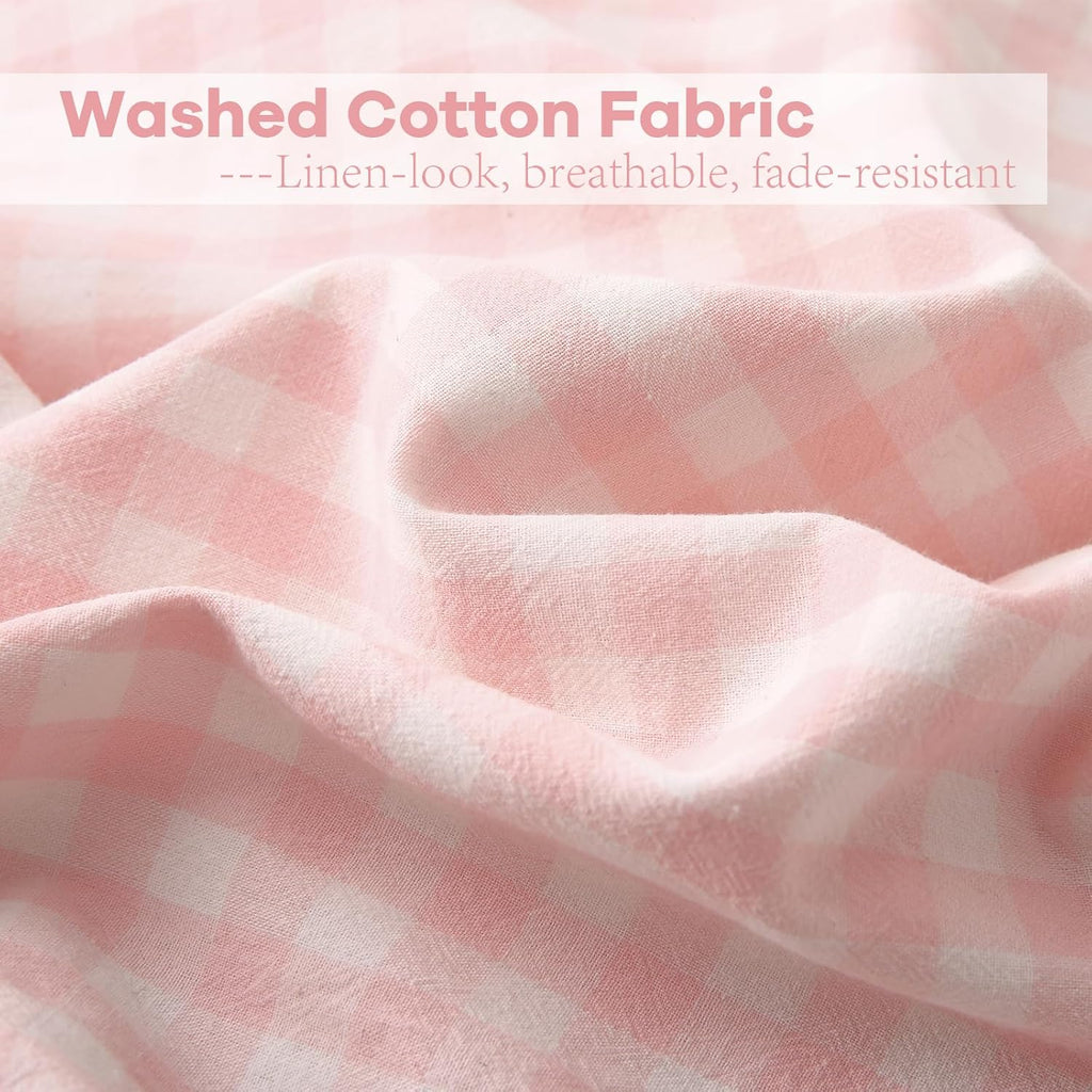 Kmasaniji 2 Pack Blush White Plaid Ruffle Gingham Euro Shams Pillow Covers, 100% Washed Cotton Checkered Farmhouse Pillowcases for Bed/Sofa…