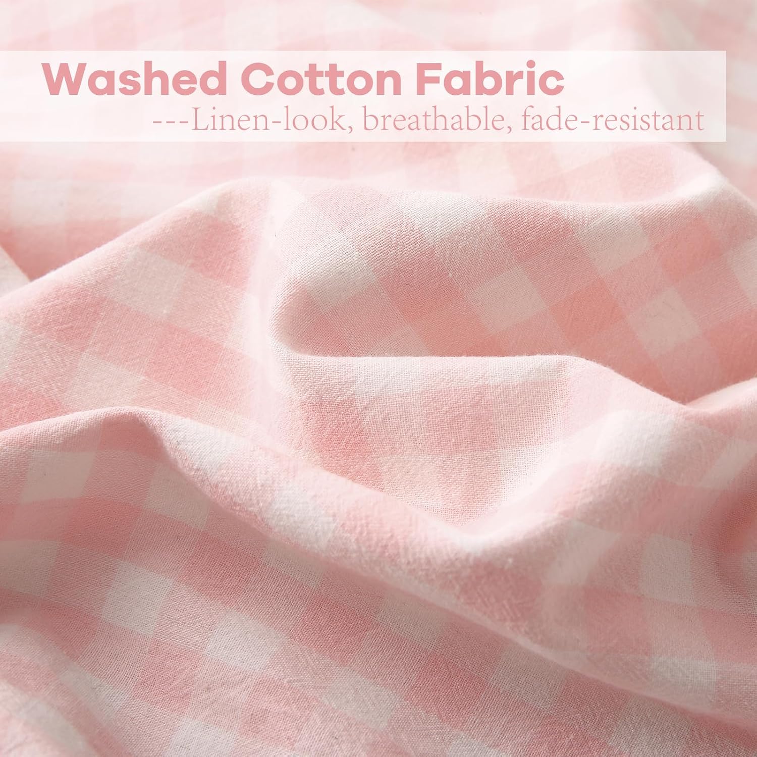 Kmasaniji 2 Pack Blush White Plaid Ruffle Gingham Euro Shams Pillow Covers, 100% Washed Cotton Checkered Farmhouse Pillowcases for Bed/Sofa…
