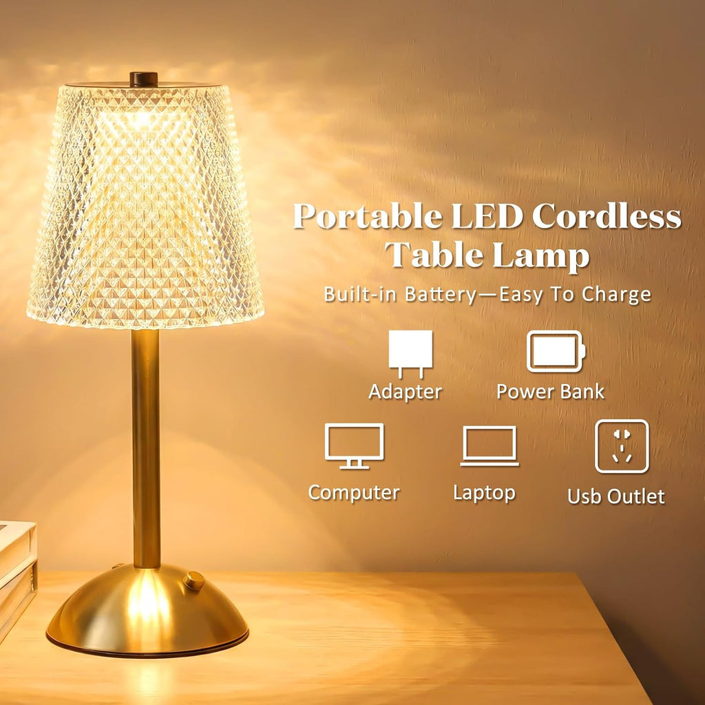 Liliful 2 Pcs Cordless Table Lamp Rechargeable Touch LED Small Gold Portable Battery Operated USB-c Desk Lamp 3 Color Dimmable for…