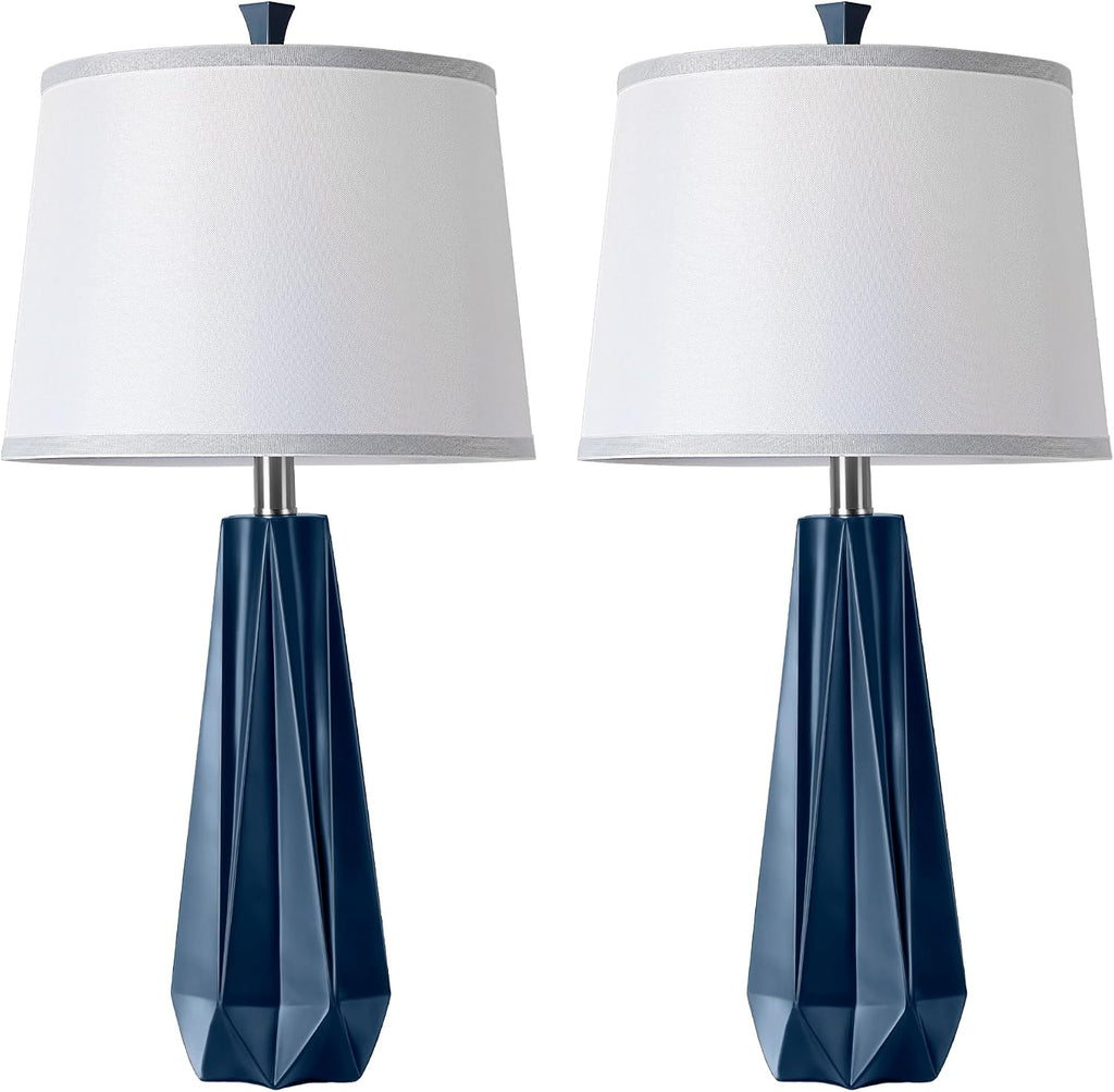 WIHTU 3 Color Temperature Table Lamps Set of 2, 27'' Navy Blue Modern Table Lamp for Living Room, Beside Lamp with Linen Shade, Resin…