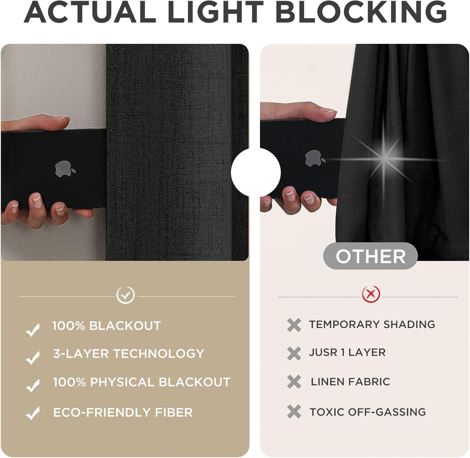 Joydeco Linen Blackout Curtains for Bedroom - 100% Light Blocking 1 Panels, Black Drapes 70" W x 108" L, Thermal Insulated Room Darkening C…