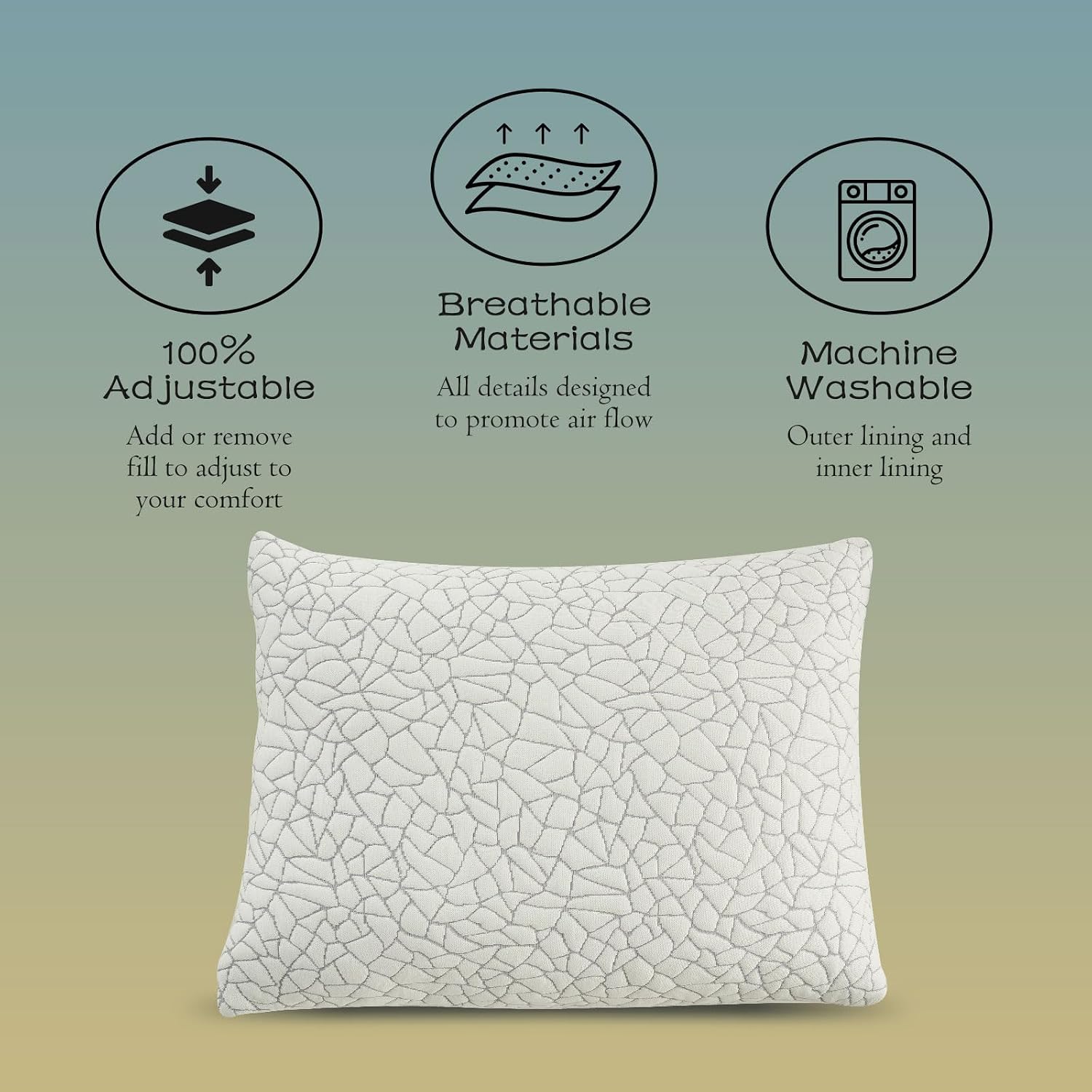 Shredded Memory Foam Pillow for Sleeping, Cooling Bed Pillows Queen Size Set of 2, Adjustable Soft and Firm Pillows or Side, Back…