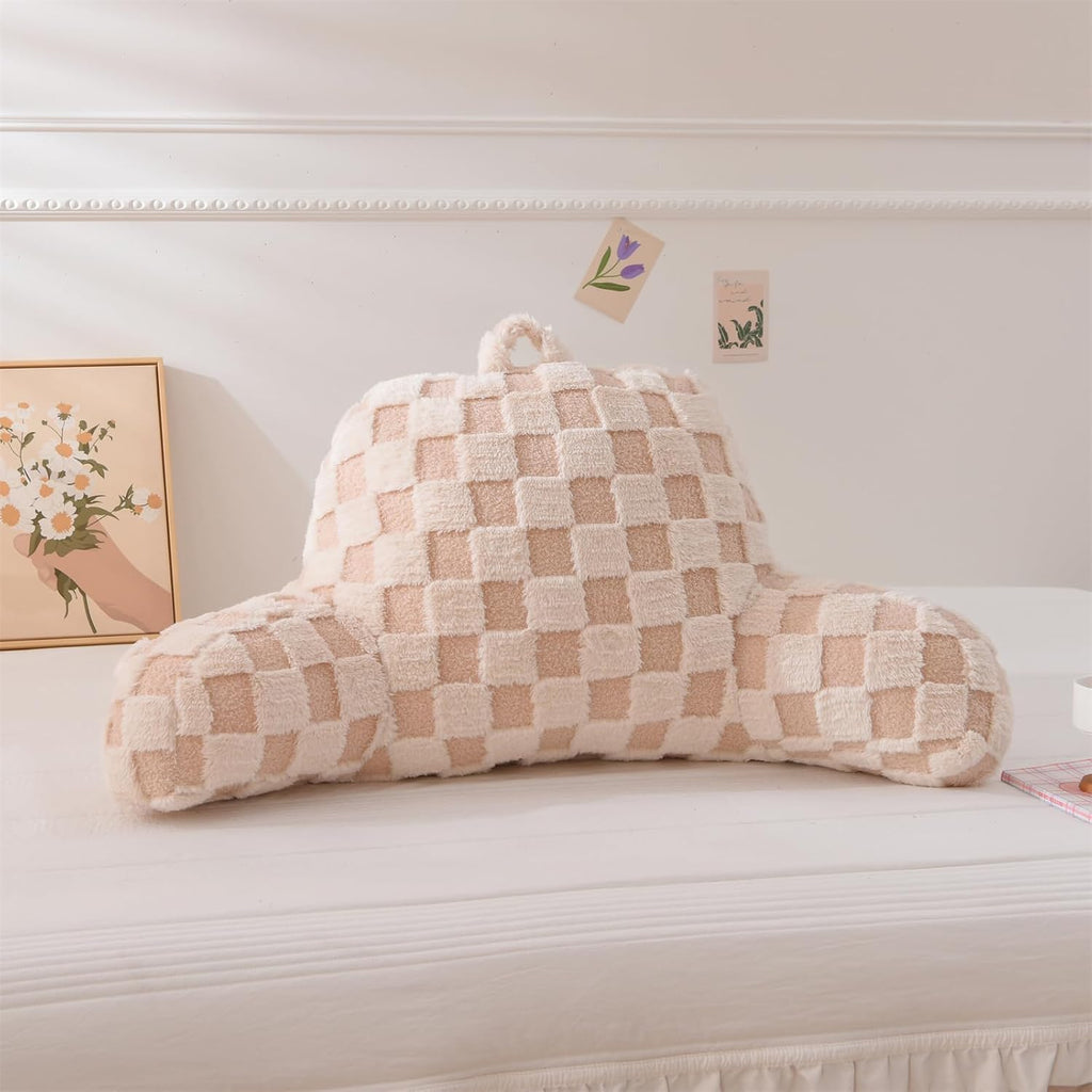 Aimuan Reading Pillow Checkered Bed Rest Wedge Backrest Checkerboard Pillow with Arms Back Support for Sitting Up in Bed Cushion Incline…