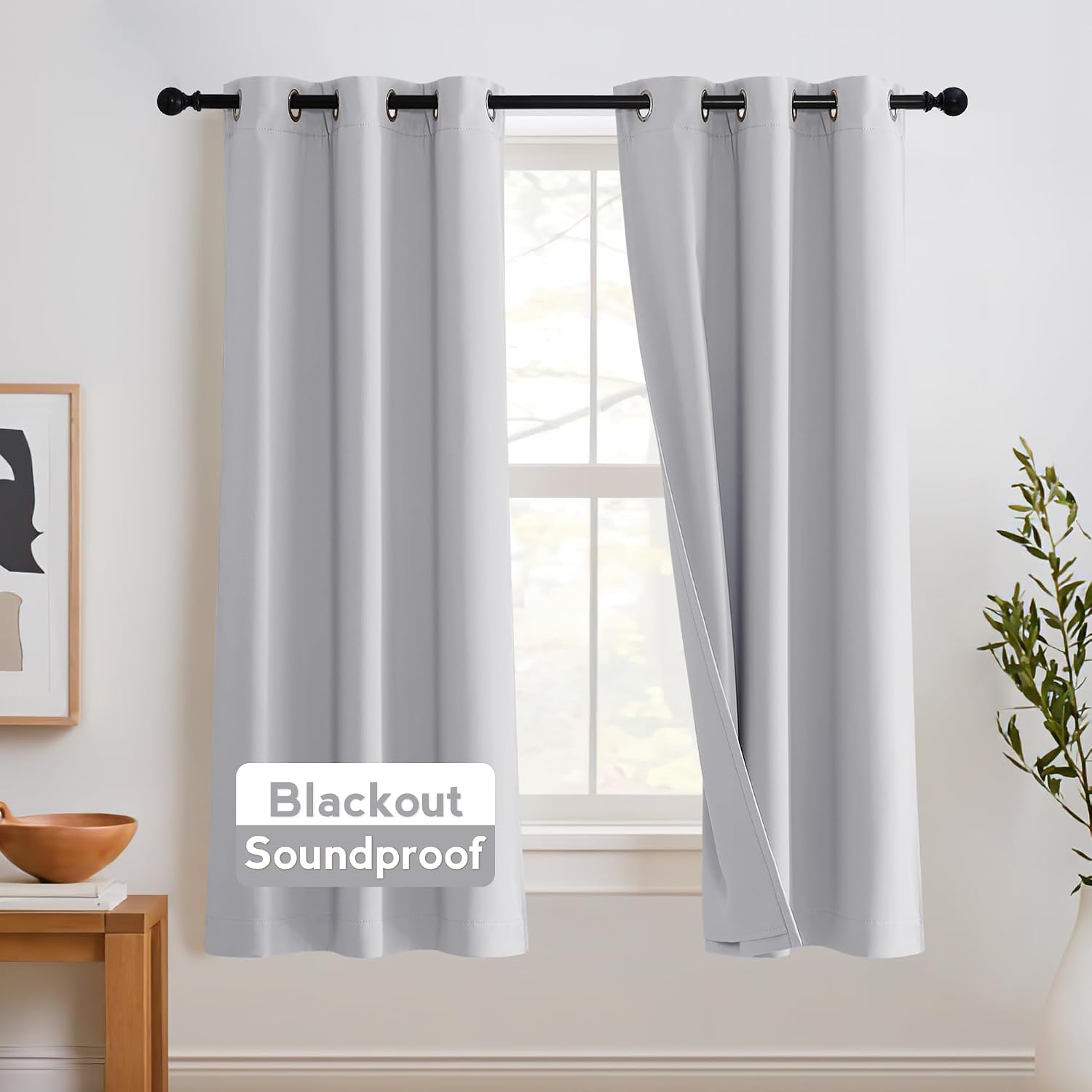 Rybhome RYB HOME 3-in-1 Noise - Blackout - Thermal Insulation Small Window Curtains 63 inch, Inside Detachable Felt Liner 84 inch Curtains…