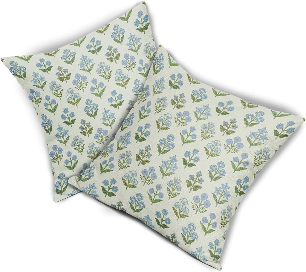 Blue Green Block Print Pillow Covers 24x24 Inch Set of 2, Vintage Floral Spring Decorative Throw Pillow Cases Boho Cushion Covers Rustic…