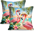 BlissYard Flamingo Beach Throw Pillow Covers 18x18 Set of 2 Tropical Decorative Pillow Covers Coastal Summer Cushion Covers Pink Flamingo…
