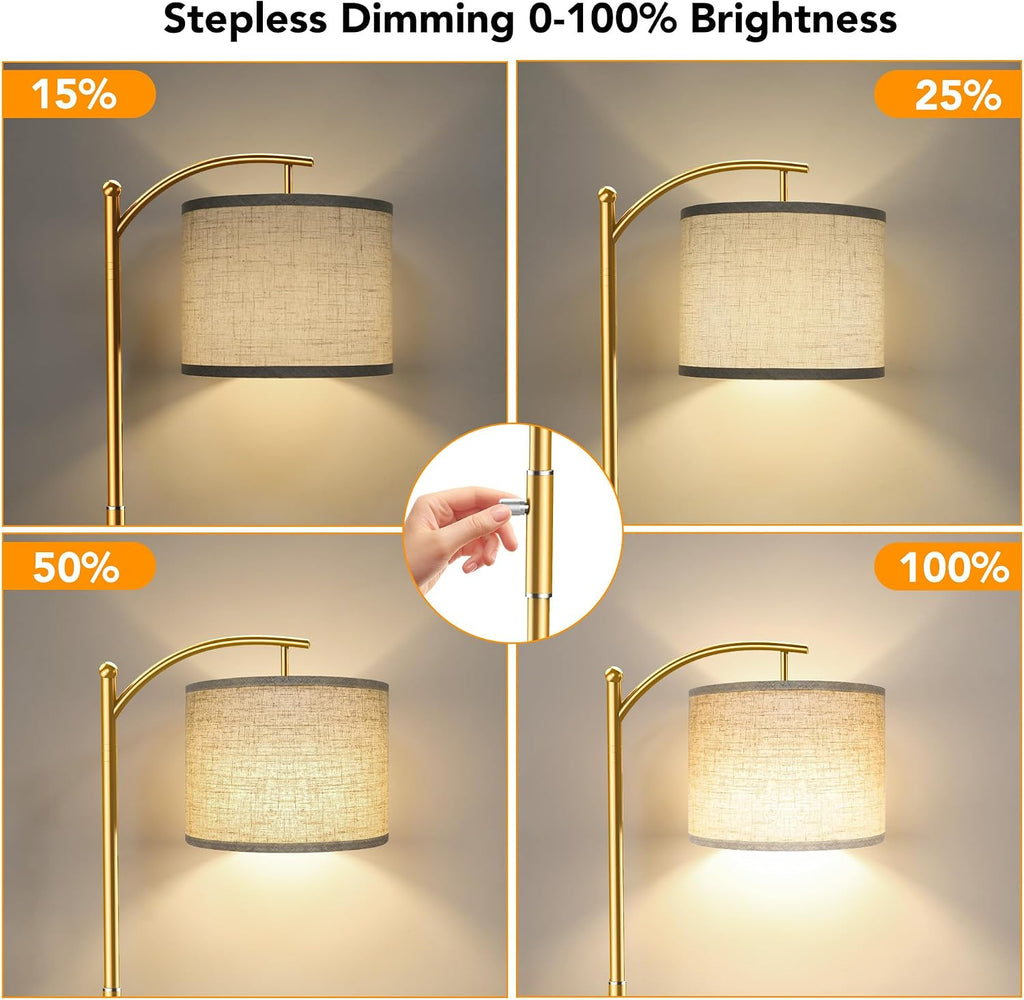 Dimmable Floor Lamp, Arc Floor Lamps for Living Room, Stepless Dimming Modern Standing Lamp with Linen Shade, Tall Lamp for Bedroom…