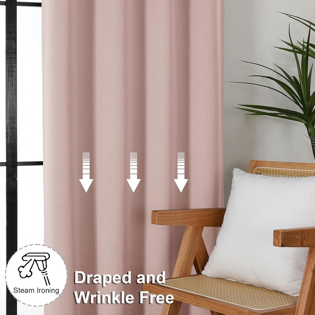 Simplebrand Ava Blush Blackout Curtains for Bedroom 96 Inches Long 2 Panels, Solid Thermal Insulated, Energy Saving Nursery Window Treatmen…