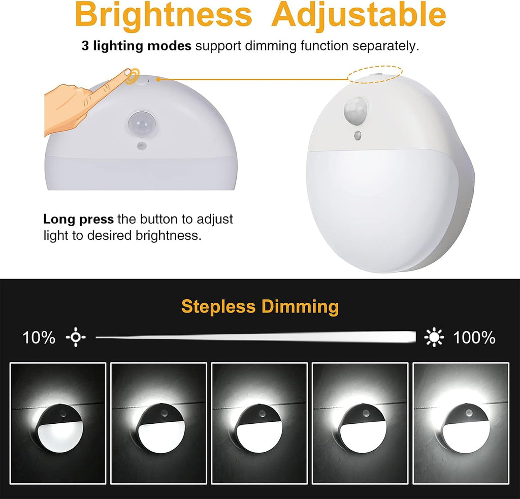 YUNLEX 2 Pack Battery Night Light, Toilet Lights, 2.6" Small Motion Senor Light, Stick on Lights, 3 Light Modes, Dimmable LED Nightlight…