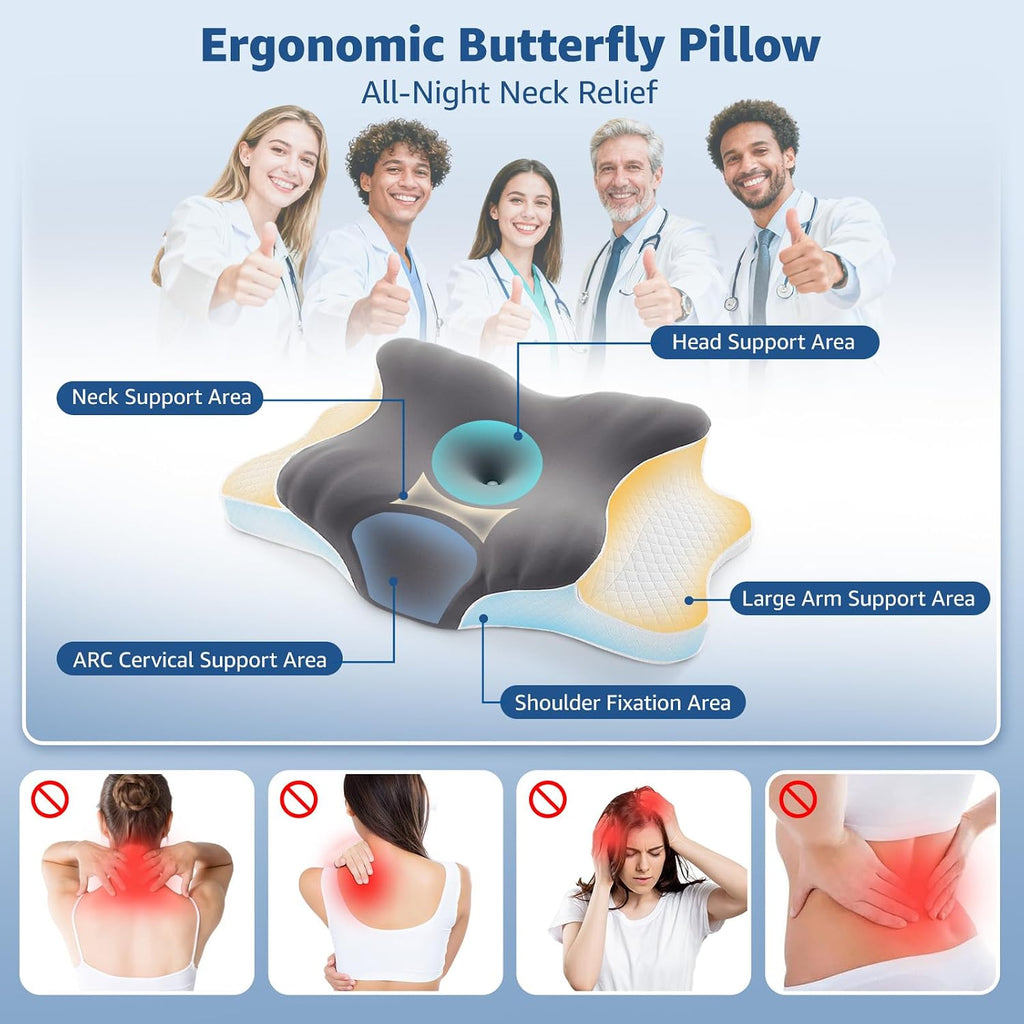Bro Cervical Pillow for Neck Support: Contour Memory Foam Pillow for Side Back Stomach Sleepers - Ergonomic Neck Pillow with 2 Heights & Wi…