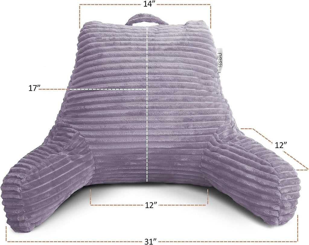 Nestl Reading Pillow with Shredded Memory Foam, Luxe Cut Plush Back Pillow for Sitting Up in Bed, Back and Arms Adjustable Support for…