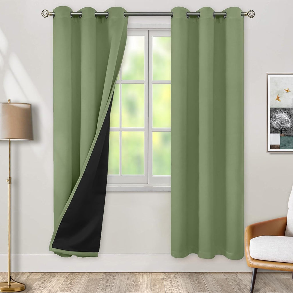 BGment Thermal Insulated 100% Blackout Curtains for Bedroom with Black Liner, Double Layer Full Room Darkening Noise Reducing Grommet Curta…