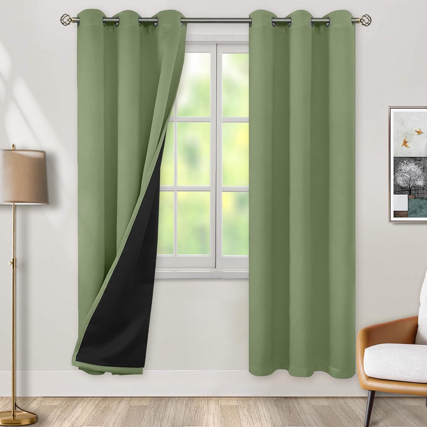 BGment Thermal Insulated 100% Blackout Curtains for Bedroom with Black Liner, Double Layer Full Room Darkening Noise Reducing Grommet Curta…