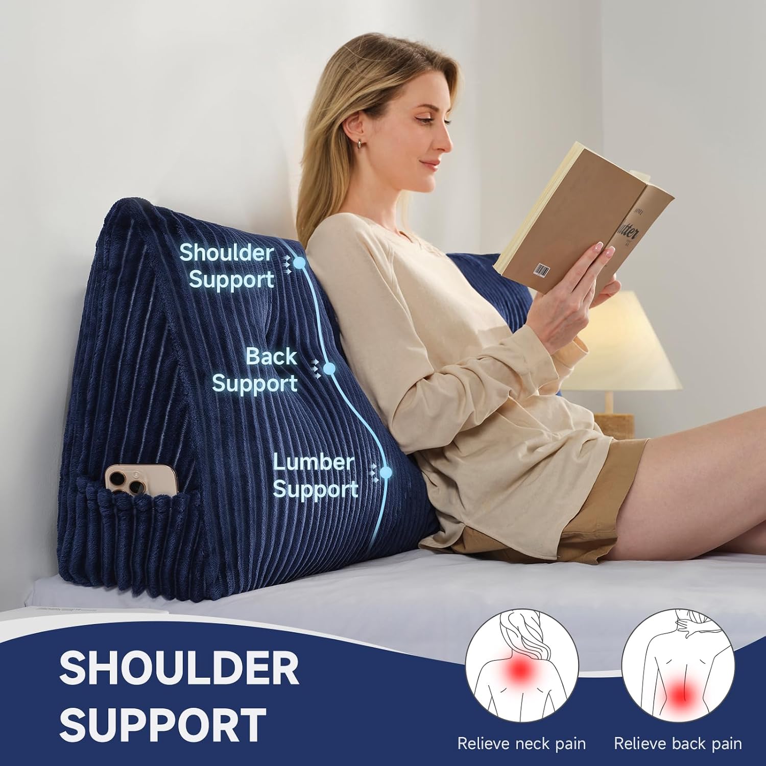 Z-Hom Large Headboard Pillow King, NO ROLL Pillow, Wedge Pillow Headboard for Sitting Up in Bed, Backrest Support Triangular Cushion for Re…