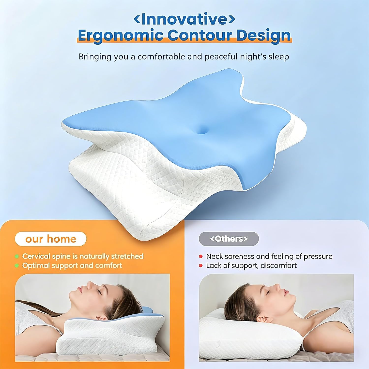 WKEFF Cooling Neck Support Pillow, Adjustable Cervical Memory Foam for, Odorless Ergonomic Orthopedic Bed Pillows for Side Back Sto…