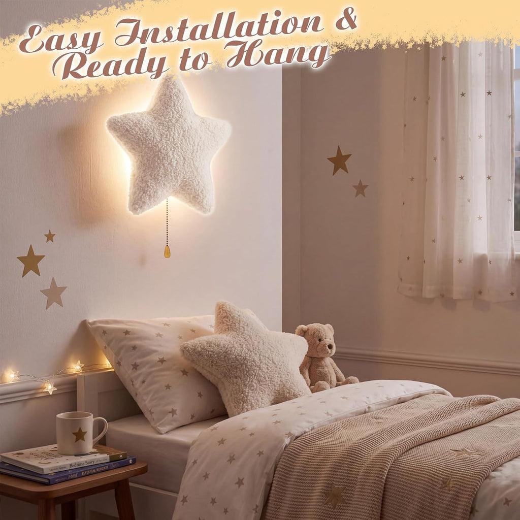 Aurelema Fluffy Star Night Light Wall Lamp Sleeping Nursery Lighting Cute Floating Battery Operated Hanging Lamp for Baby Boys Girls…