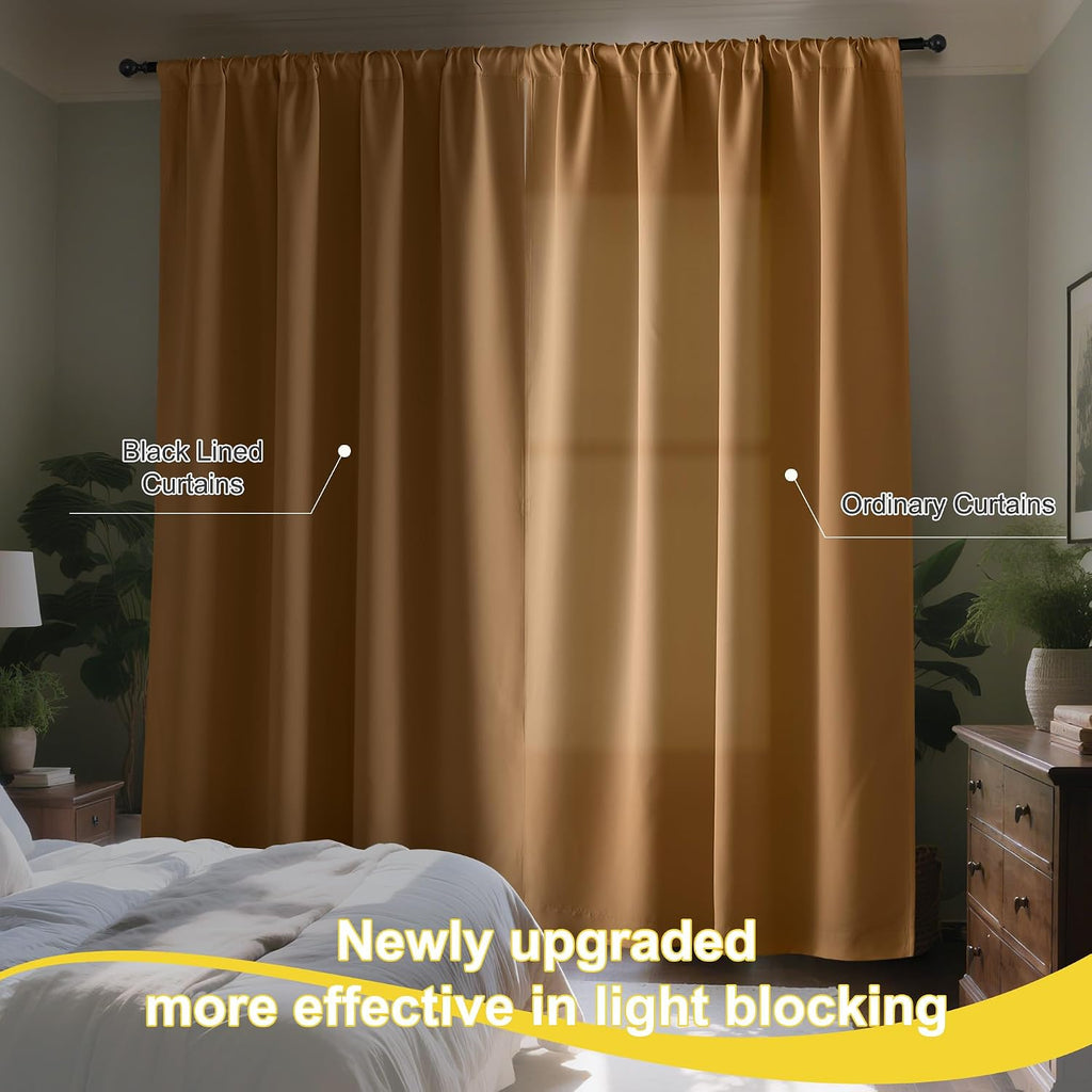 Nicetown Gold Brown 100% Blackout Curtains for Living Room, 52 x 84 Inch 2 Panels Black Lined Insulated Window Treatment, Rod Pocket Style,…