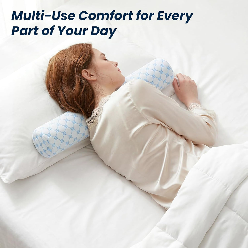 Forcanby Neck Roll Cervical Pillow for Neck - Memory Foam Neck Pillow for Bed | Round Neck Pillows for Sleeping (Cool-Blue, X-Small - 3.5"…