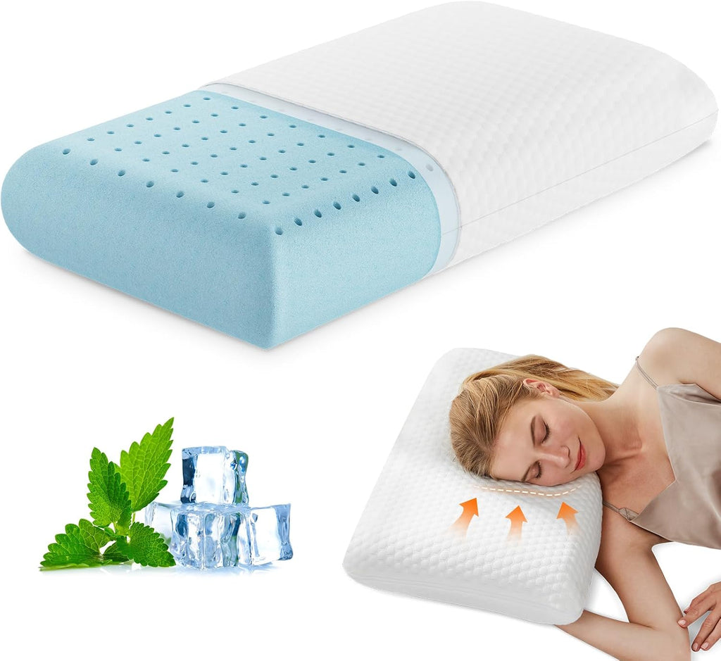 Olixis Memory Foam Pillows for Sleeping,1 Pack Queen Size Bed Pillows for Adults, with Removable Washable Cover, Breathable Mesh, Gel Cooling…