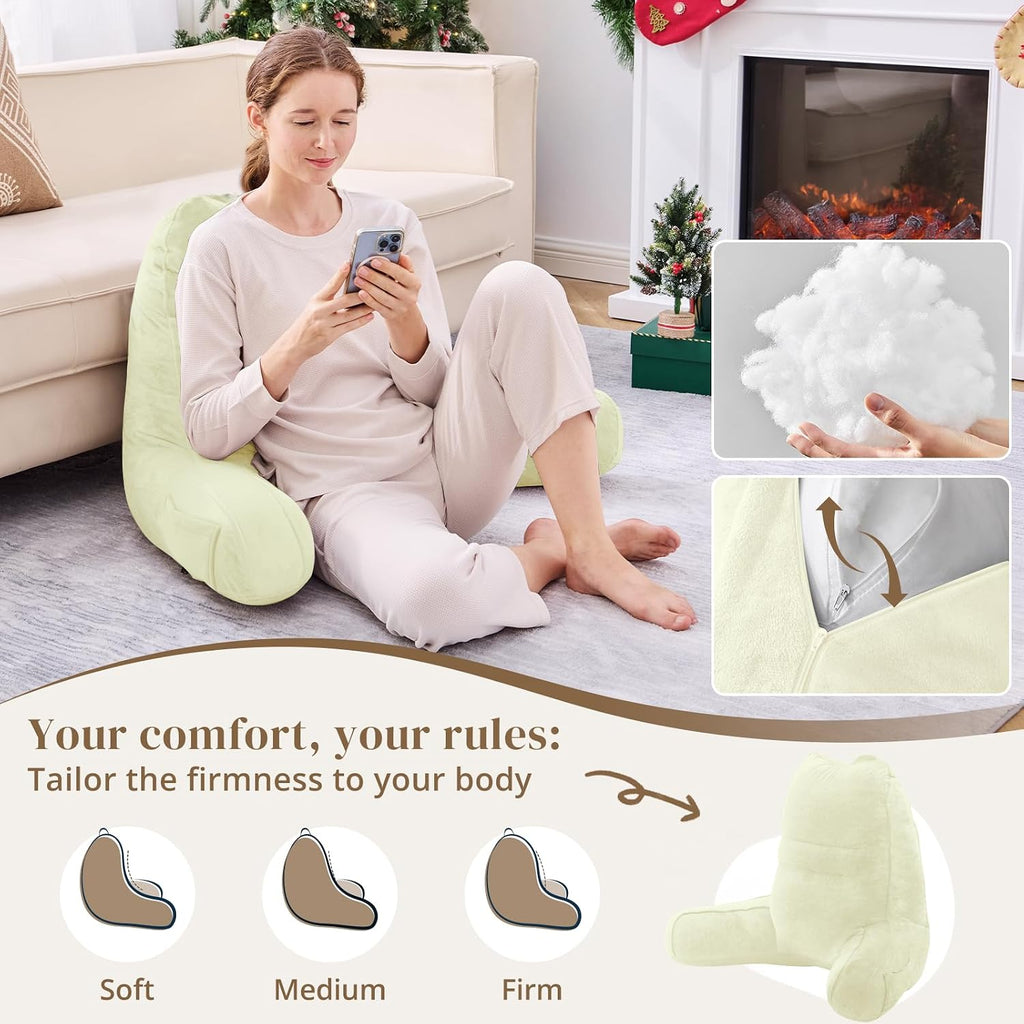 Sasttie Reading Pillow, Pillows for Reading or Relaxing – Ergonomic Support for Head, Neck, Back, and Lumbar, 21-Inch, Cream