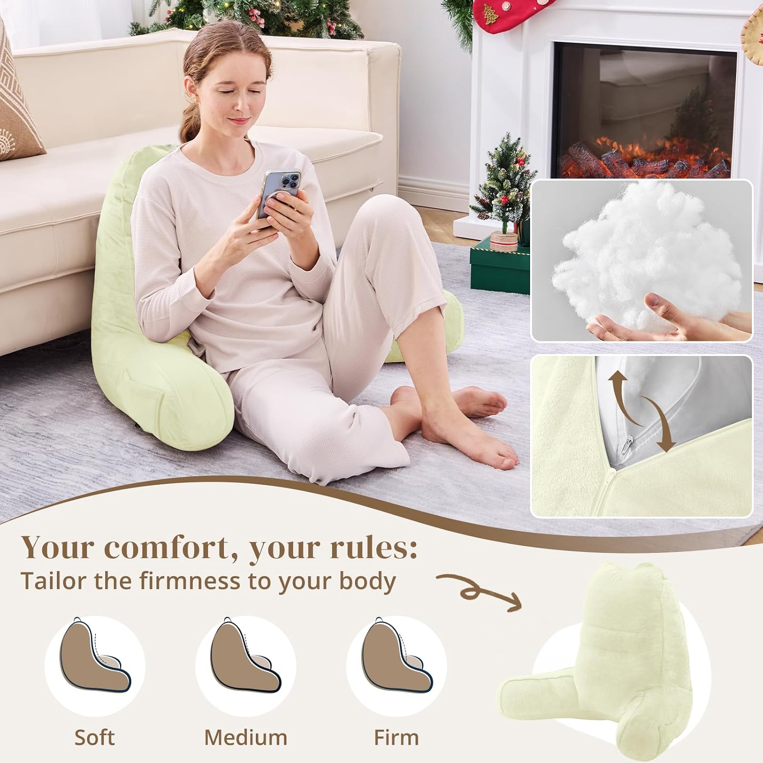 Sasttie Reading Pillow, Pillows for Reading or Relaxing – Ergonomic Support for Head, Neck, Back, and Lumbar, 21-Inch, Cream