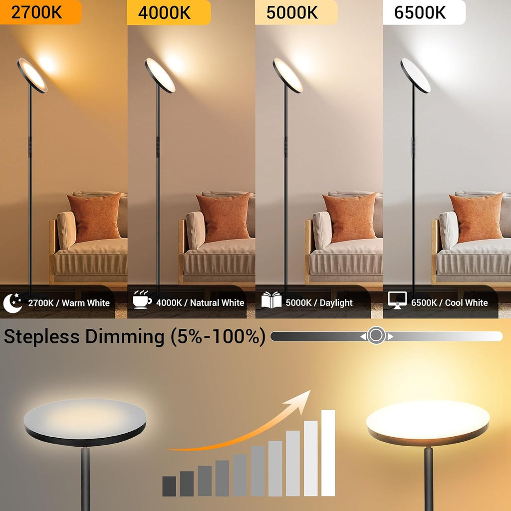 Marctronic Upgraded Torchiere Floor Lamp,36W 3600LM Super Bright LED Floor Lamp for Living Room Bedroom Office, Dimmable Modern Standing Ta…