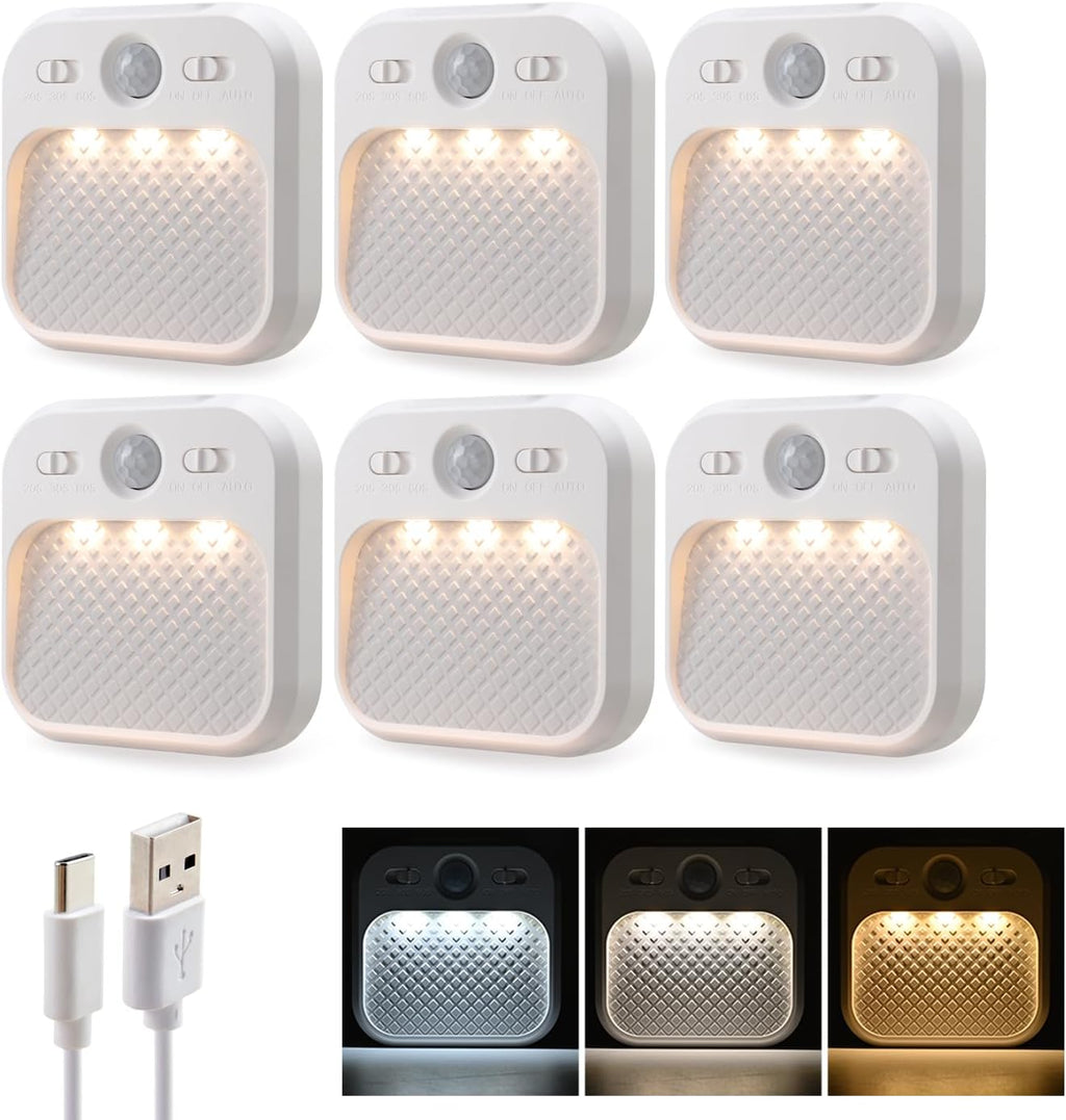 Motion Sensor Night Light 6 Pack, Rechargeable Magnetic Night Light with 3 Color Temperatures & Stepless Dimming, Timer Function, Soft…