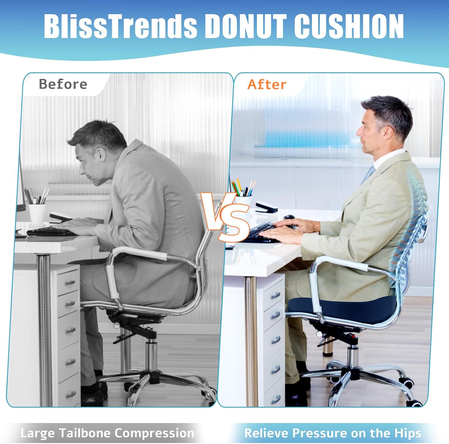 BlissTrends Donut Pillow Seat Cushion, Donut Chair Cushions for Postpartum Pregnancy & Hemorrhoids, Tailbone Cushion, Memory Foam Lifting C…