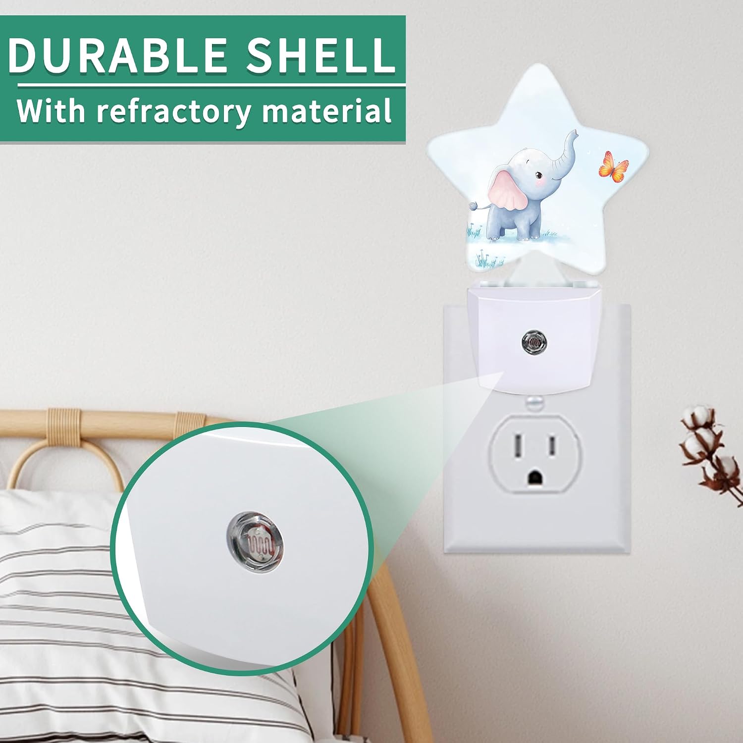 Star Night Light Plug in, Elephant Butterfly Dusk to Dawn Sensor Night Light, Soft Glow Lamp for Kids Bedroom Nursery Hallway Bathroom…