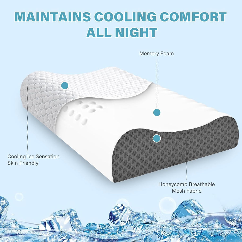 Bedcool Memory Foam Pillows 2 Pack Neck Pillow - Neck Support Pillow for, Ergonomic Cervical Pillow for Sleeping, Orthopedic Contour Bed P…