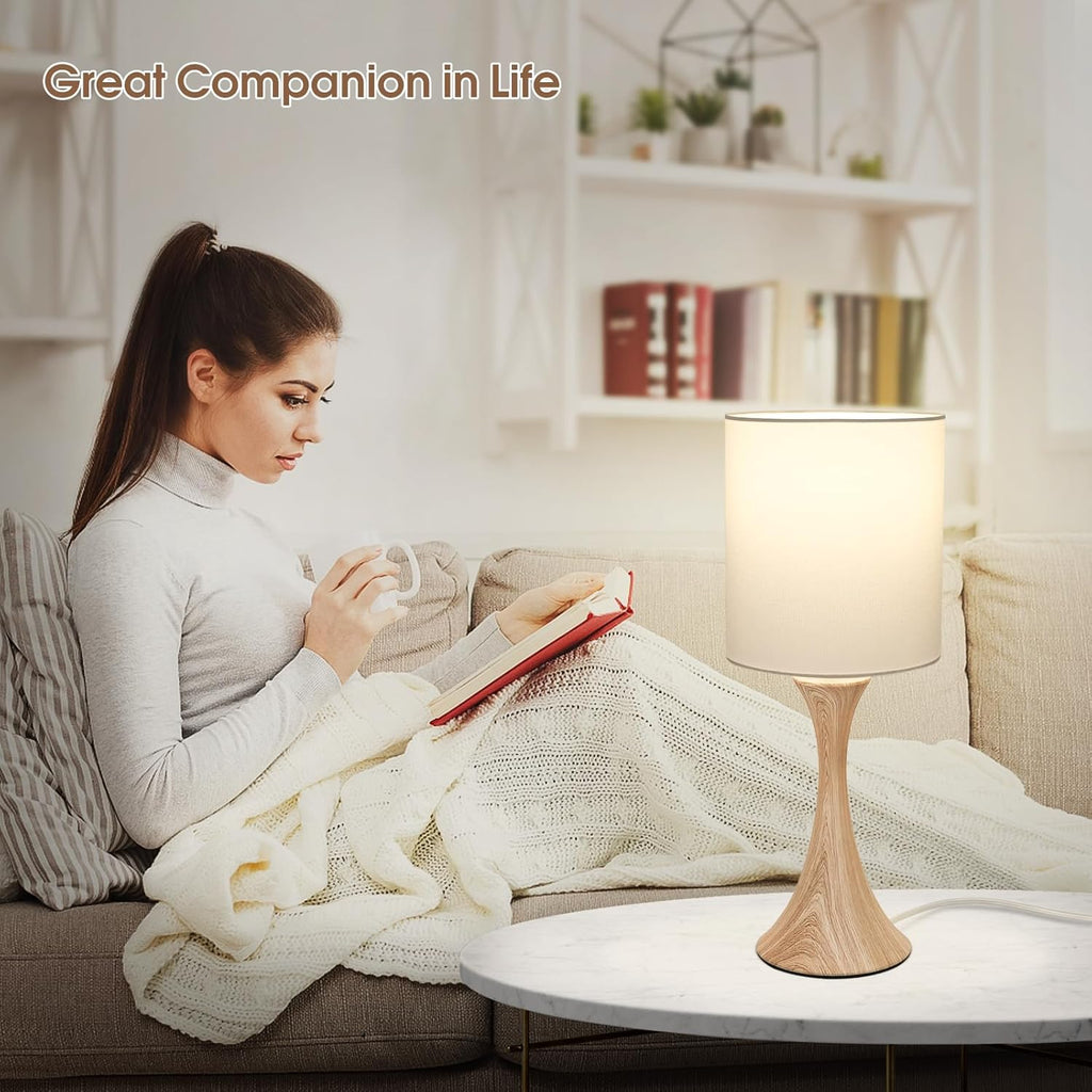 Bedside Touch Lamp, 3 Way Dimmable Touch Control Table Lamp, Wood Grain Farmhouse Table Lamp, Modern Nightstand Lamp with White Shade for…