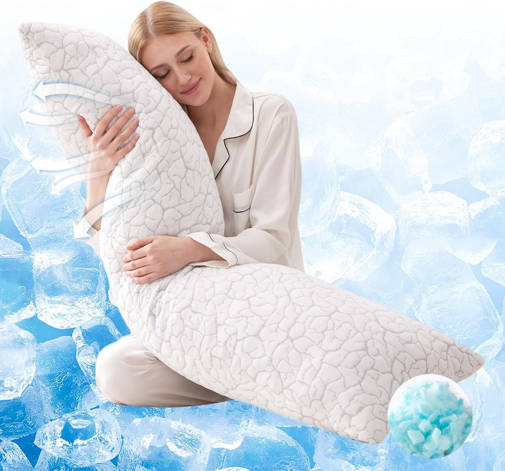 Wgakced Cooling Body Pillow for Adults, Shredded Memory Foam Full Body Pillow with Adjustable Loft & Removable Washable Cover, Long Bed Pil…