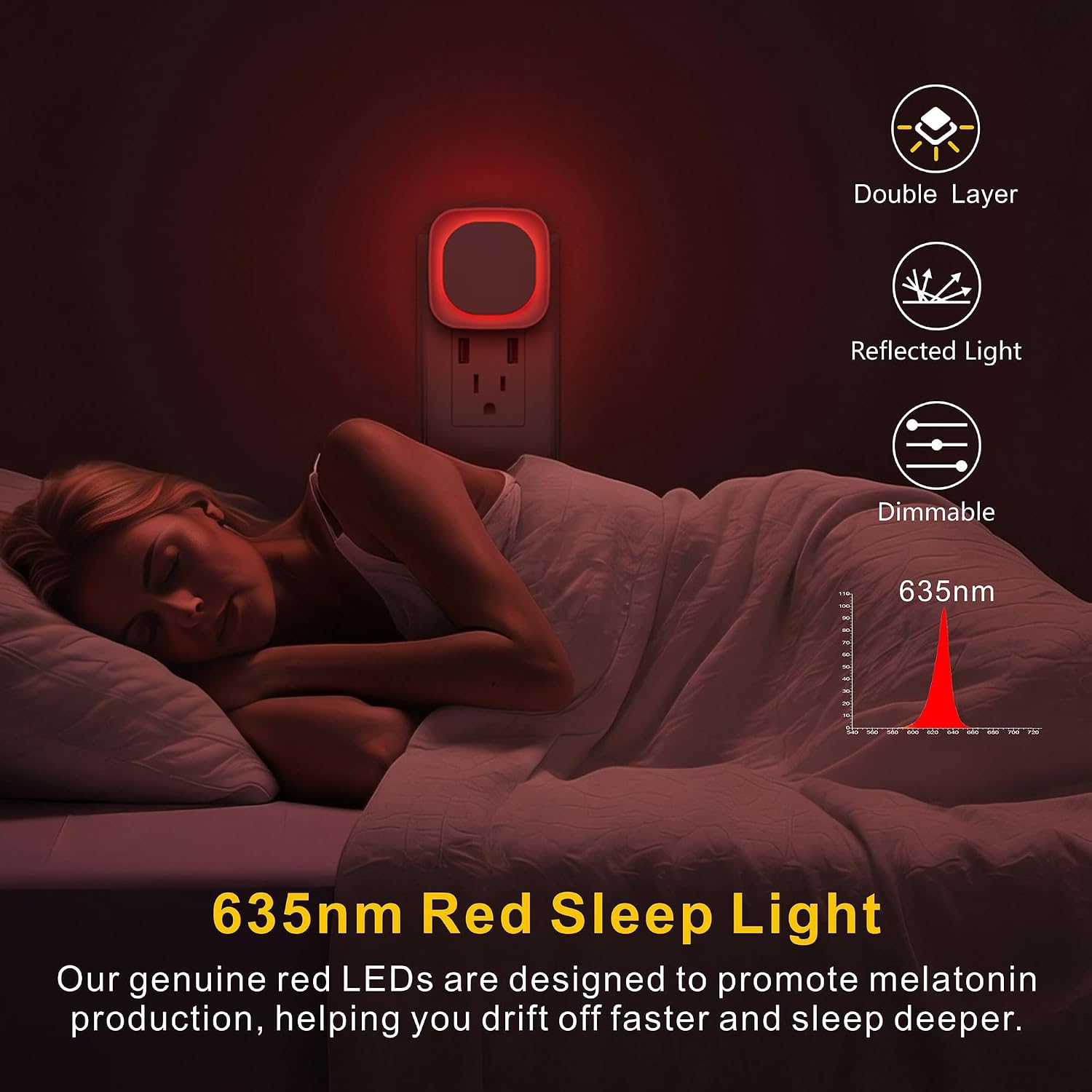 Yunlex 2 Pack Red Night Light with Dusk to Dawn Sensor, Eye-comfort Reflected Glow, 0% Blue Light True Red LED, 3-Level Brightness, Auto…
