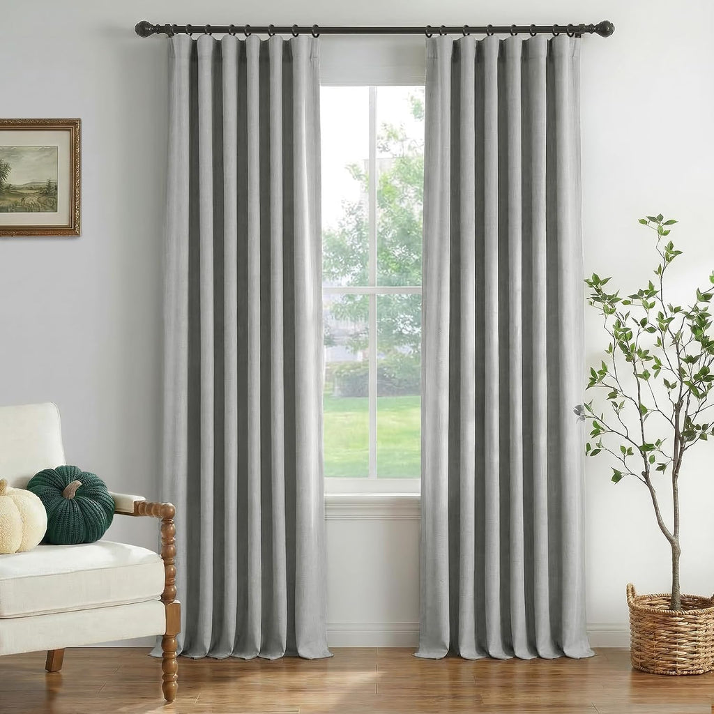 INOVADAY 100% Blackout Curtains for Bedroom, Black Out Curtains 96 Inch Long, Clip Rings Linen Blackout Drapes, Thermal Insulated Room…