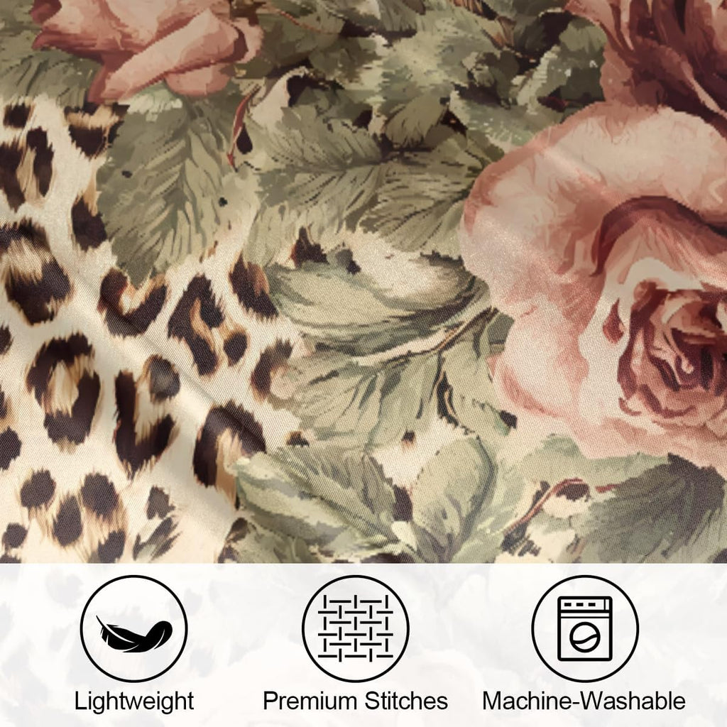 Satin Pillowcase for Hair and Skin, Standard Size Animal Tiger Leopard Print Rose Flower Decorative Pillow Sham with Envelope Closure…