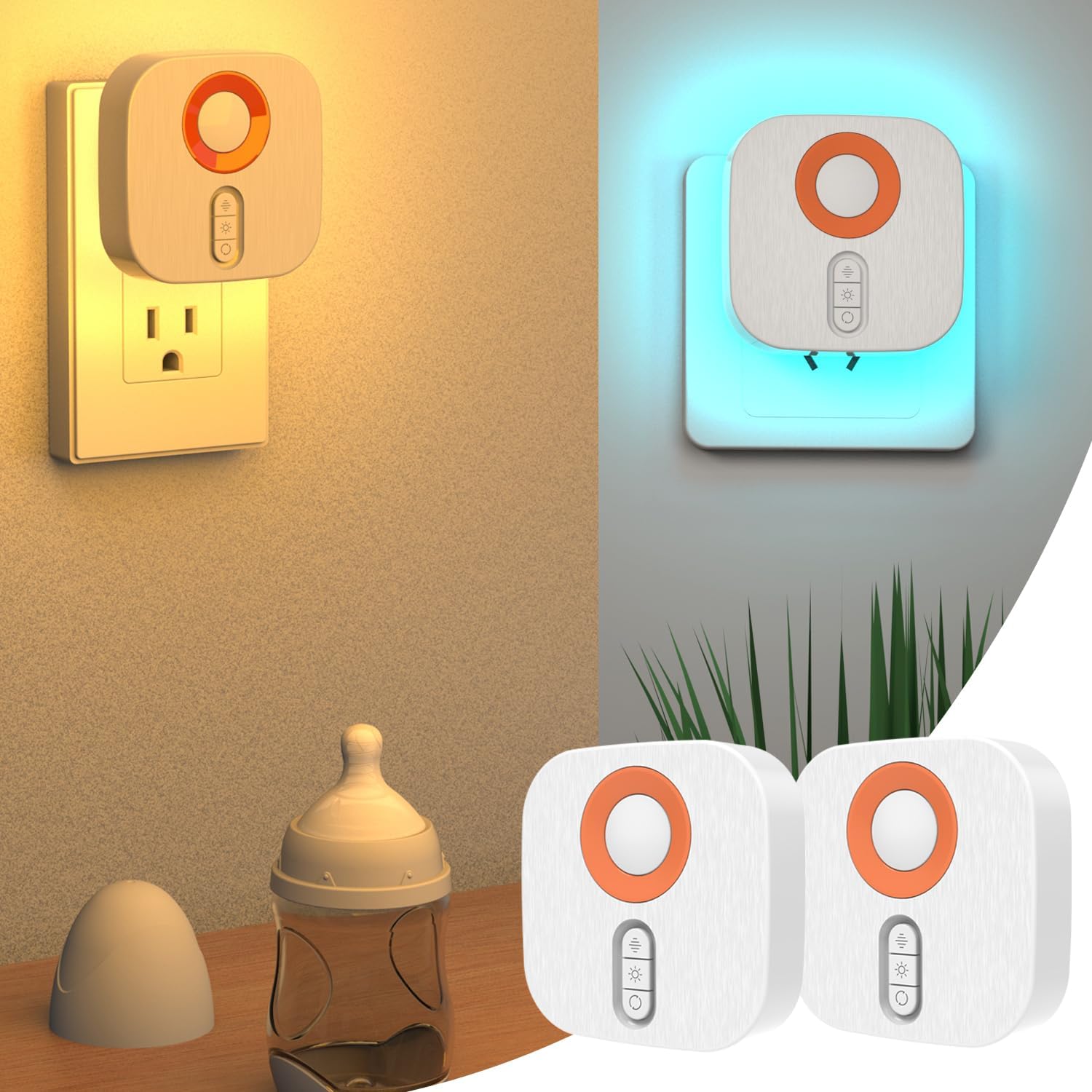 2 Packs Plug-in LED Backlit Night Light with Motion Sensor and Dusk to Dawn Sensor, Adjustable Brightness RGB Seven-Color for Bedrooms…
