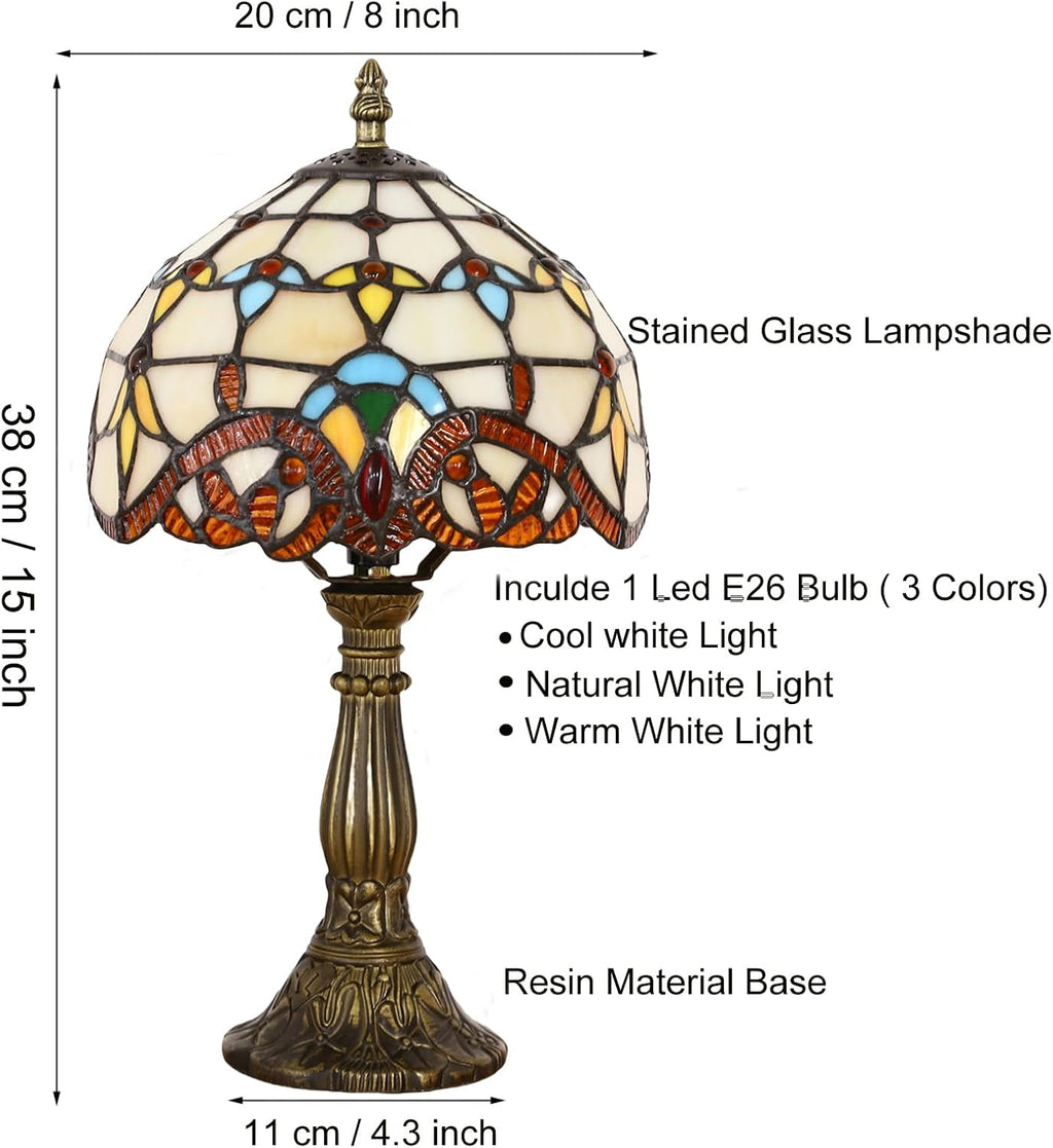 Tiffany Style Table Lamp, Baroque Style Stained Glass Lamp, 8 Inch Small Antique Lamp, for Bedside Nightstand Bedroom Living Room Home…