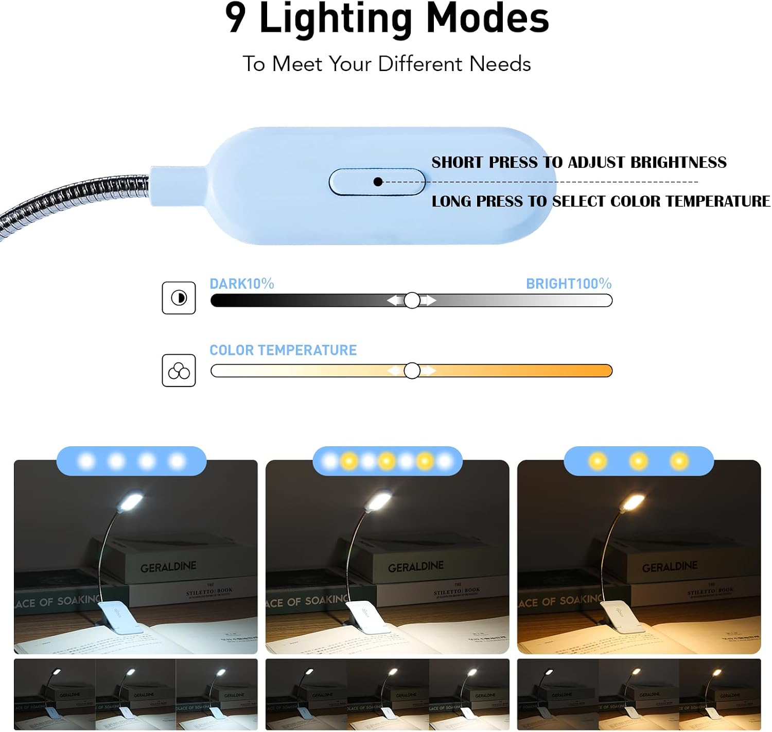 Vavofo Rechargeable Book Light for Reading in Bed Kids, 7 LED Reading Light with 9-Level Warm Cool White Daylight, Eye comfort Lamp with…